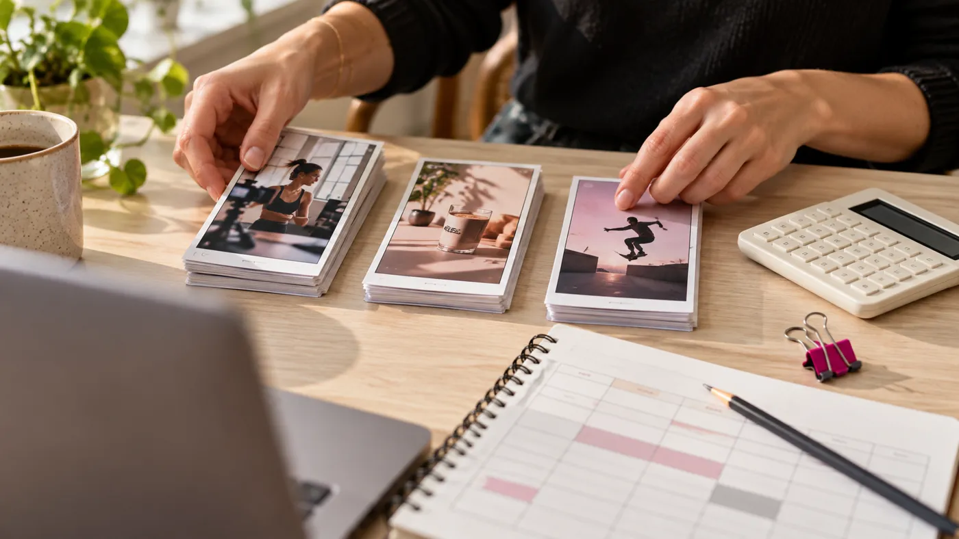 Des piles de clips, une calculatrice et un planning de campagne sur un bureau