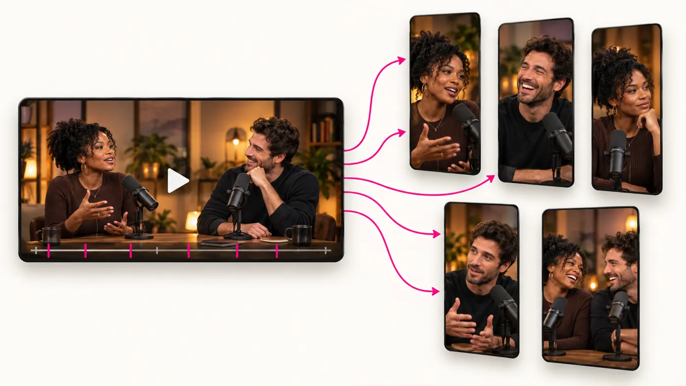 Une vidéo de podcast découpée en cinq clips verticaux