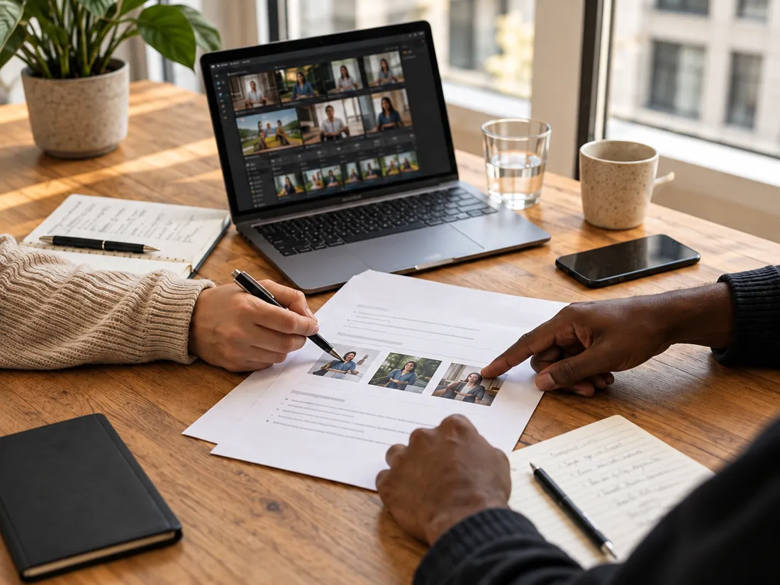 Brief de campagne de clipping annoté sur un bureau
