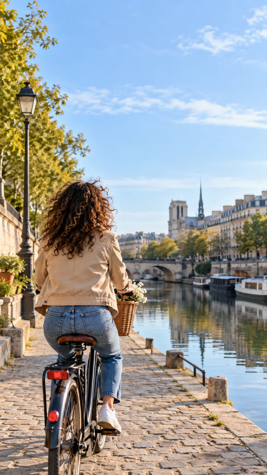 Clip vertical lifestyle à vélo au bord de l'eau