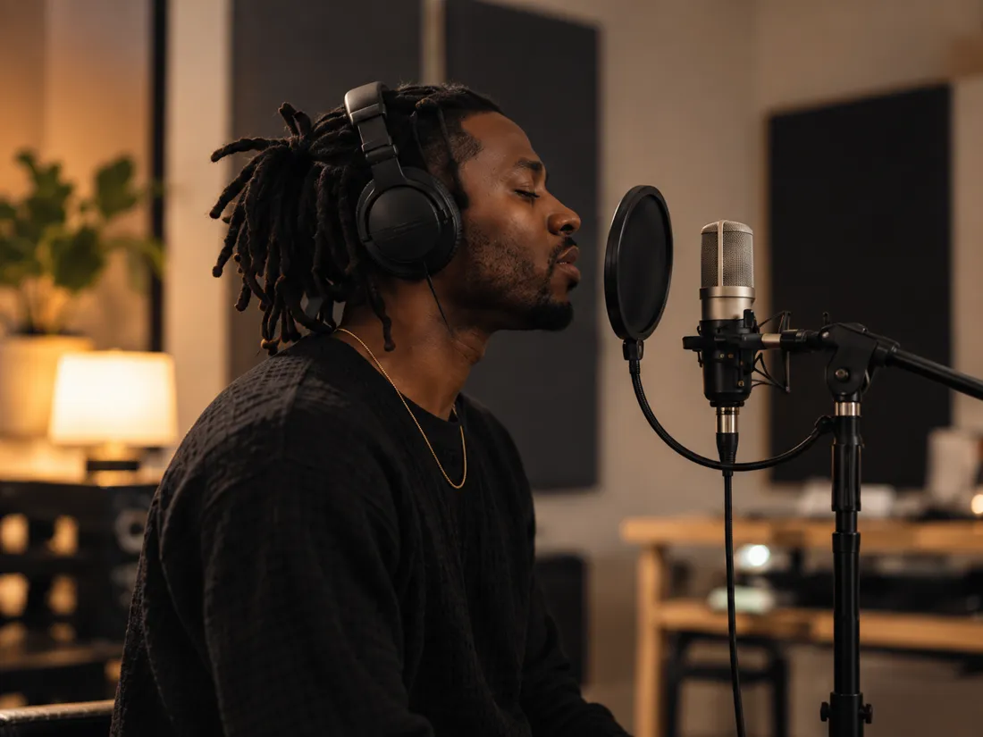 Session en studio d'enregistrement pour un label de musique